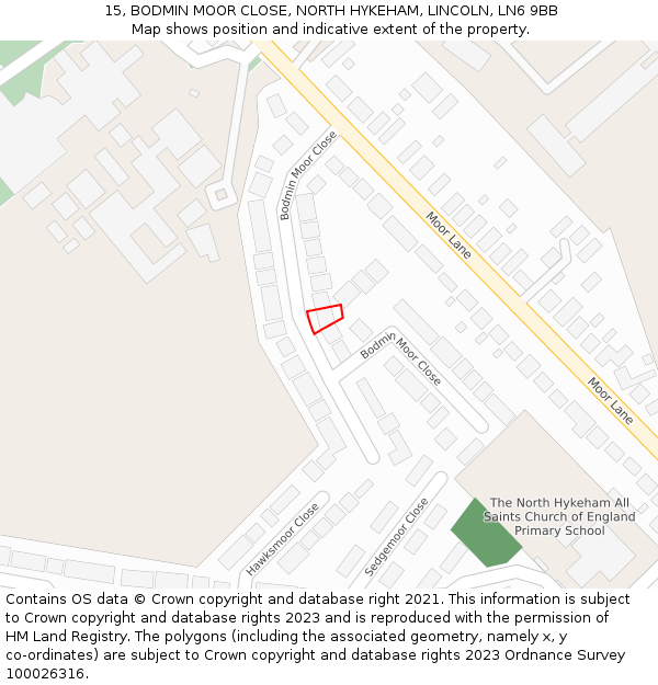 15, BODMIN MOOR CLOSE, NORTH HYKEHAM, LINCOLN, LN6 9BB: Location map and indicative extent of plot