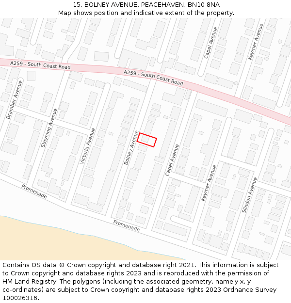 15, BOLNEY AVENUE, PEACEHAVEN, BN10 8NA: Location map and indicative extent of plot