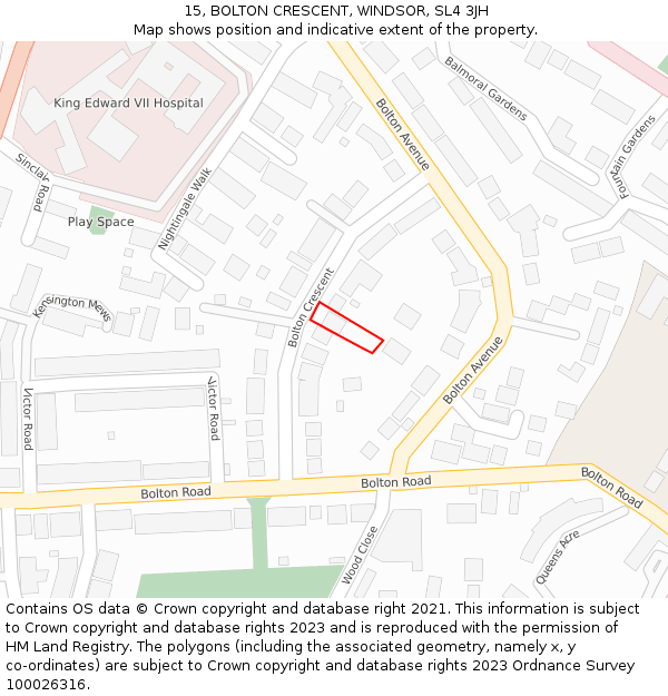 15, BOLTON CRESCENT, WINDSOR, SL4 3JH: Location map and indicative extent of plot