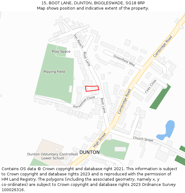 15, BOOT LANE, DUNTON, BIGGLESWADE, SG18 8RP: Location map and indicative extent of plot
