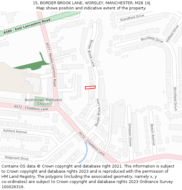 15, BORDER BROOK LANE, WORSLEY, MANCHESTER, M28 1XJ: Location map and indicative extent of plot