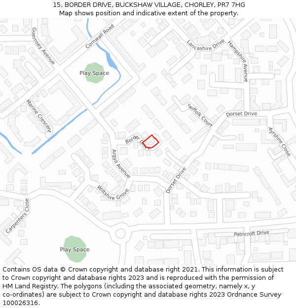 15, BORDER DRIVE, BUCKSHAW VILLAGE, CHORLEY, PR7 7HG: Location map and indicative extent of plot