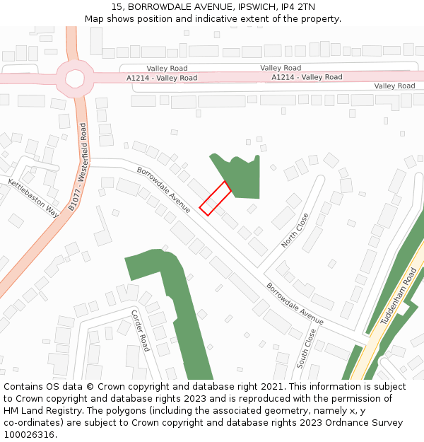 15, BORROWDALE AVENUE, IPSWICH, IP4 2TN: Location map and indicative extent of plot