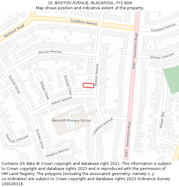 15, BOSTON AVENUE, BLACKPOOL, FY2 9DA: Location map and indicative extent of plot