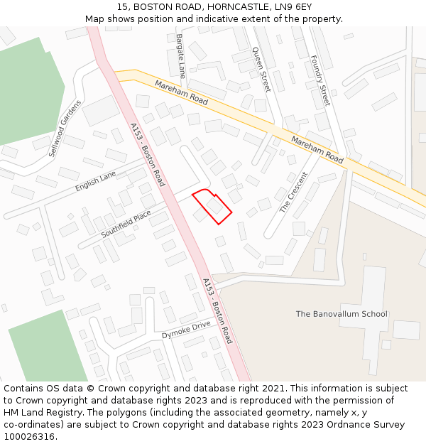15, BOSTON ROAD, HORNCASTLE, LN9 6EY: Location map and indicative extent of plot