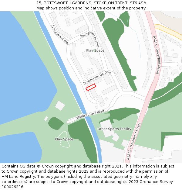 15, BOTESWORTH GARDENS, STOKE-ON-TRENT, ST6 4SA: Location map and indicative extent of plot