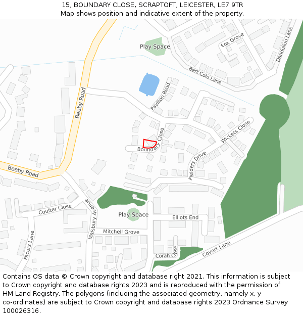 15, BOUNDARY CLOSE, SCRAPTOFT, LEICESTER, LE7 9TR: Location map and indicative extent of plot