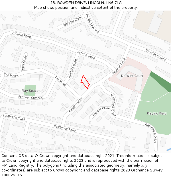 15, BOWDEN DRIVE, LINCOLN, LN6 7LG: Location map and indicative extent of plot