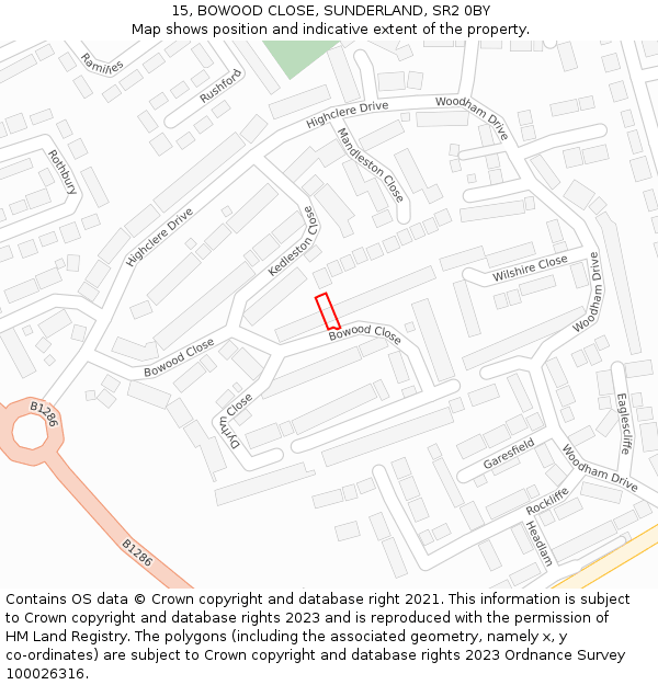 15, BOWOOD CLOSE, SUNDERLAND, SR2 0BY: Location map and indicative extent of plot