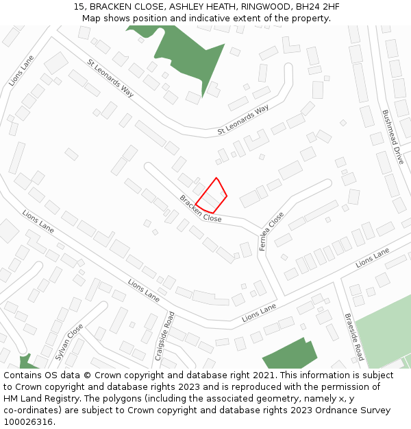 15, BRACKEN CLOSE, ASHLEY HEATH, RINGWOOD, BH24 2HF: Location map and indicative extent of plot