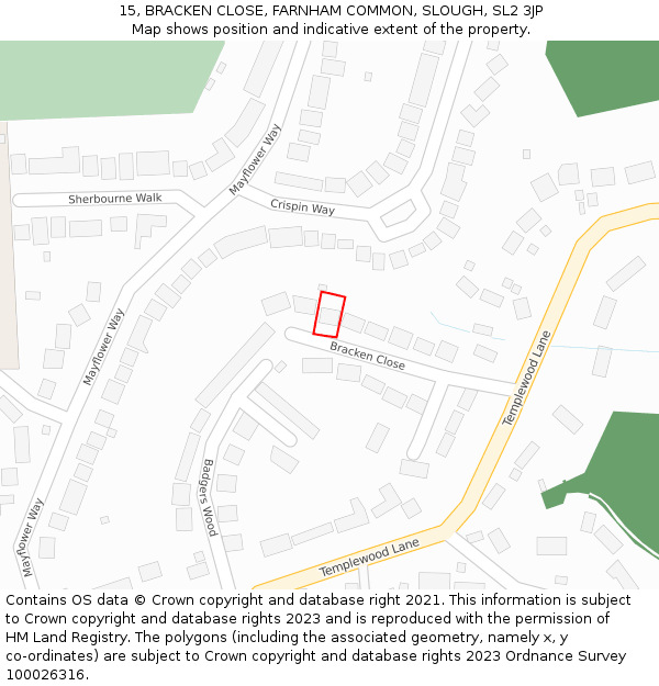15, BRACKEN CLOSE, FARNHAM COMMON, SLOUGH, SL2 3JP: Location map and indicative extent of plot