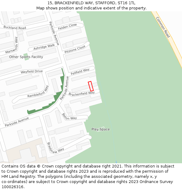 15, BRACKENFIELD WAY, STAFFORD, ST16 1TL: Location map and indicative extent of plot