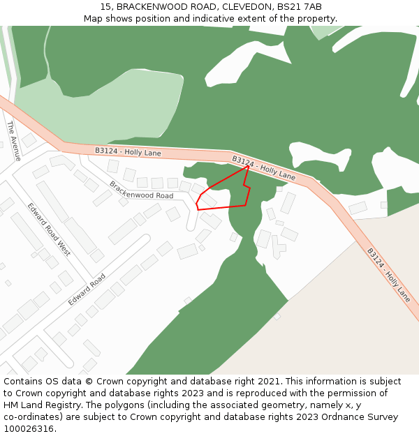 15, BRACKENWOOD ROAD, CLEVEDON, BS21 7AB: Location map and indicative extent of plot