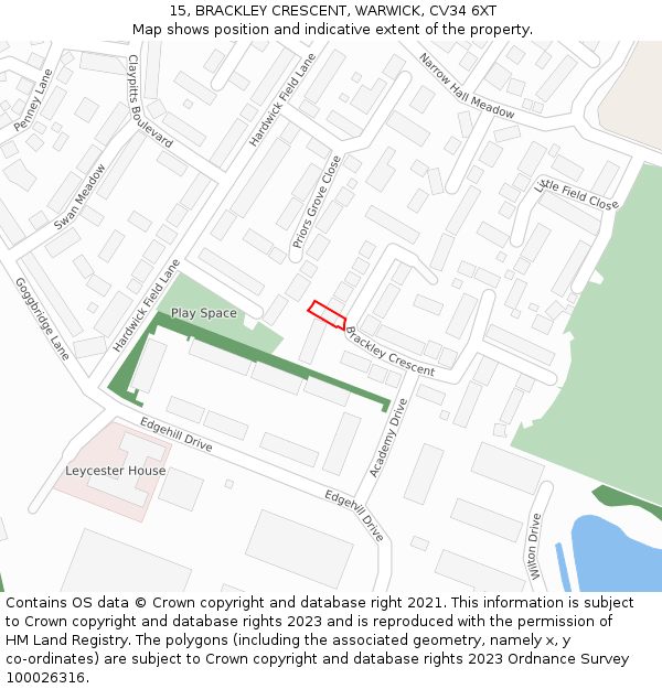 15, BRACKLEY CRESCENT, WARWICK, CV34 6XT: Location map and indicative extent of plot