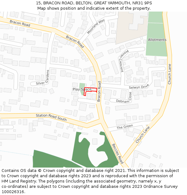 15, BRACON ROAD, BELTON, GREAT YARMOUTH, NR31 9PS: Location map and indicative extent of plot