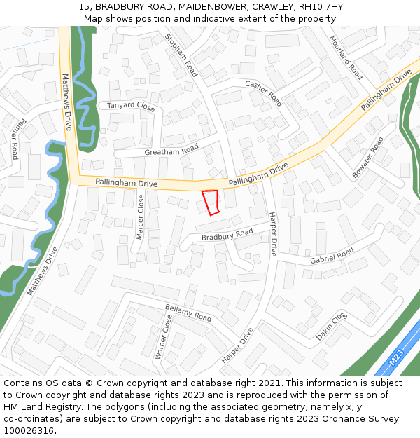 15, BRADBURY ROAD, MAIDENBOWER, CRAWLEY, RH10 7HY: Location map and indicative extent of plot