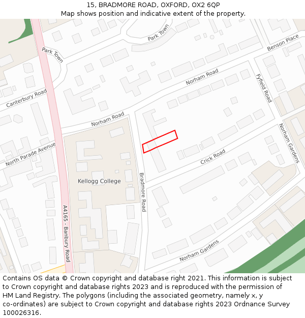 15, BRADMORE ROAD, OXFORD, OX2 6QP: Location map and indicative extent of plot