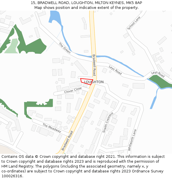 15, BRADWELL ROAD, LOUGHTON, MILTON KEYNES, MK5 8AP: Location map and indicative extent of plot