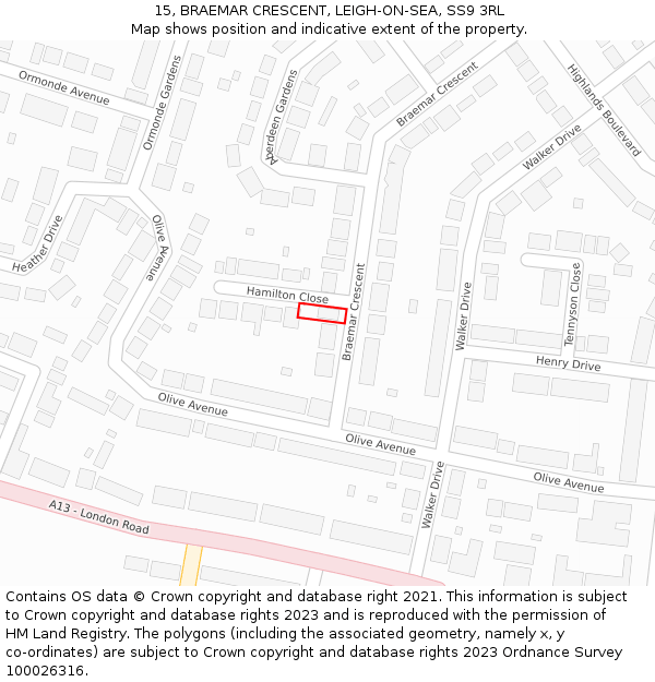 15, BRAEMAR CRESCENT, LEIGH-ON-SEA, SS9 3RL: Location map and indicative extent of plot