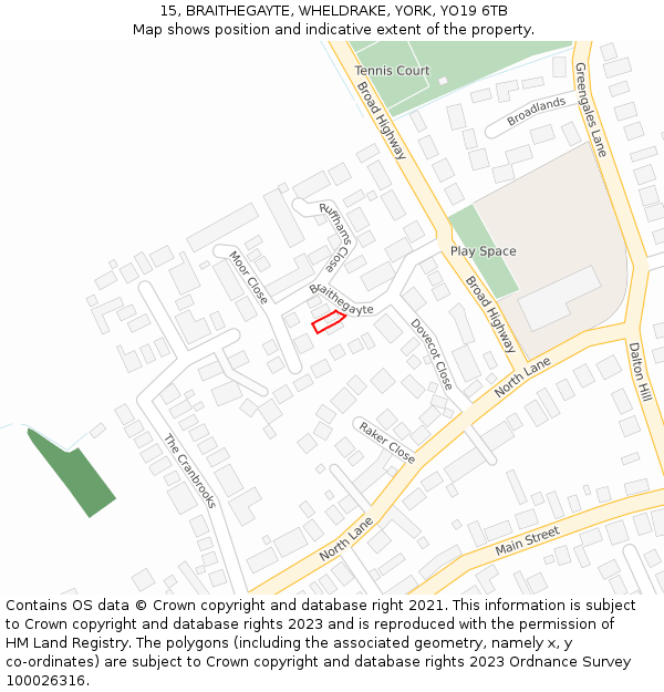 15, BRAITHEGAYTE, WHELDRAKE, YORK, YO19 6TB: Location map and indicative extent of plot