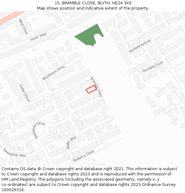 15, BRAMBLE CLOSE, BLYTH, NE24 3XS: Location map and indicative extent of plot
