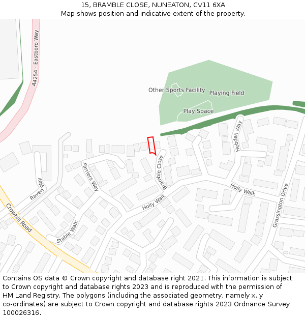 15, BRAMBLE CLOSE, NUNEATON, CV11 6XA: Location map and indicative extent of plot