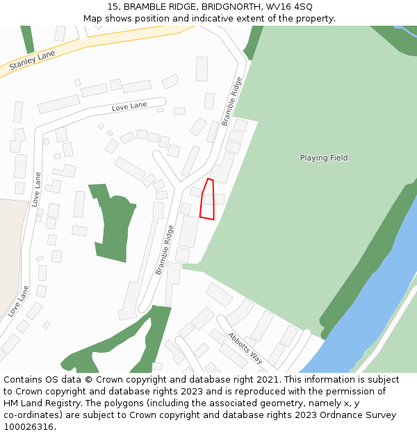 15, BRAMBLE RIDGE, BRIDGNORTH, WV16 4SQ: Location map and indicative extent of plot