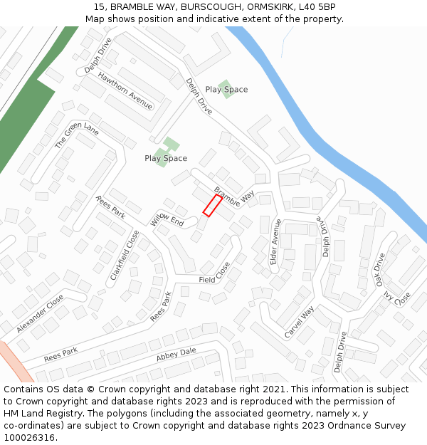 15, BRAMBLE WAY, BURSCOUGH, ORMSKIRK, L40 5BP: Location map and indicative extent of plot