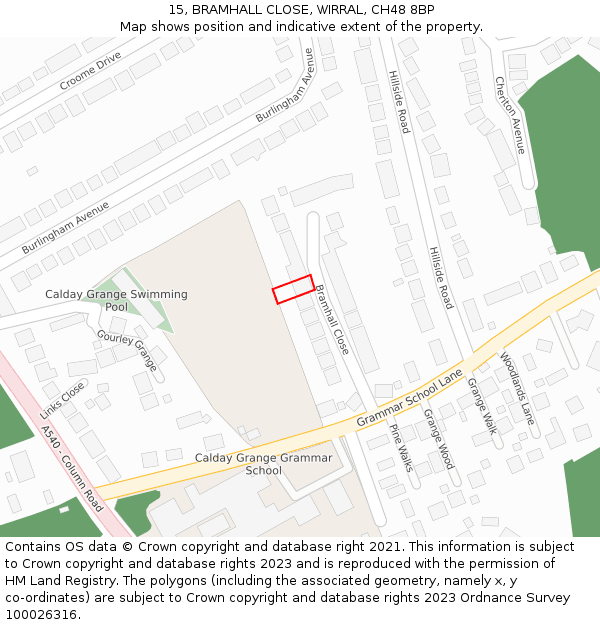 15, BRAMHALL CLOSE, WIRRAL, CH48 8BP: Location map and indicative extent of plot