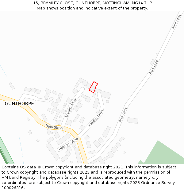 15, BRAMLEY CLOSE, GUNTHORPE, NOTTINGHAM, NG14 7HP: Location map and indicative extent of plot