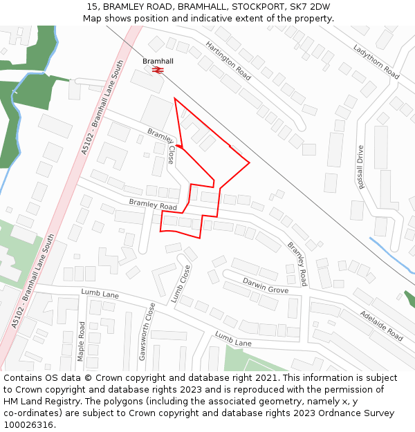 15, BRAMLEY ROAD, BRAMHALL, STOCKPORT, SK7 2DW: Location map and indicative extent of plot