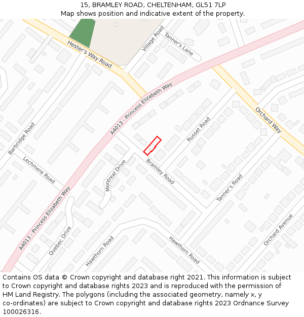 15, BRAMLEY ROAD, CHELTENHAM, GL51 7LP: Location map and indicative extent of plot