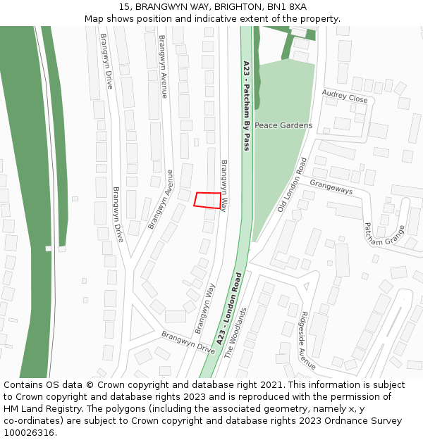 15, BRANGWYN WAY, BRIGHTON, BN1 8XA: Location map and indicative extent of plot