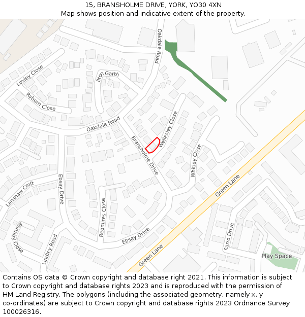 15, BRANSHOLME DRIVE, YORK, YO30 4XN: Location map and indicative extent of plot