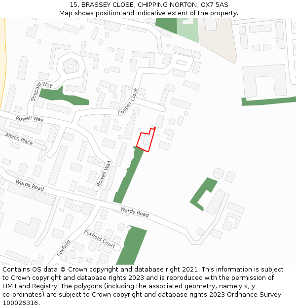 15, BRASSEY CLOSE, CHIPPING NORTON, OX7 5AS: Location map and indicative extent of plot