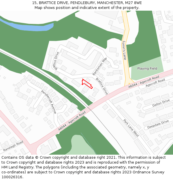 15, BRATTICE DRIVE, PENDLEBURY, MANCHESTER, M27 8WE: Location map and indicative extent of plot