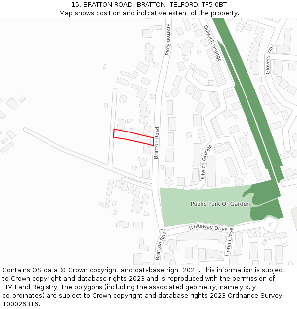 15, BRATTON ROAD, BRATTON, TELFORD, TF5 0BT: Location map and indicative extent of plot