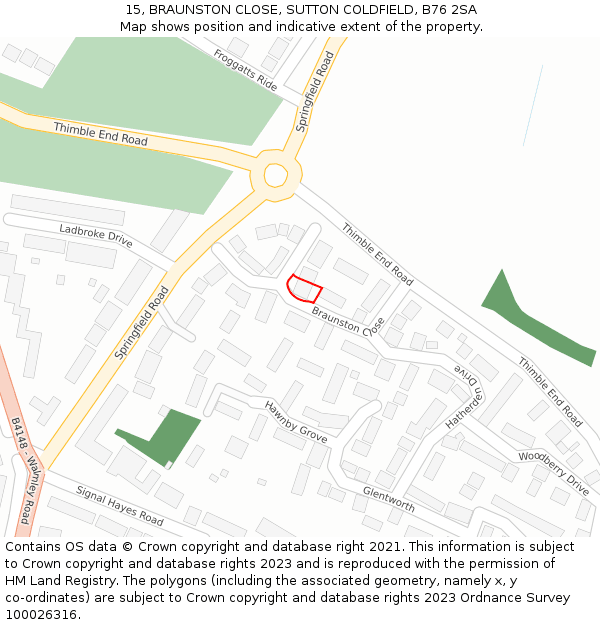 15, BRAUNSTON CLOSE, SUTTON COLDFIELD, B76 2SA: Location map and indicative extent of plot