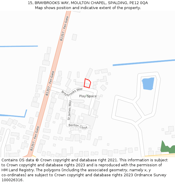 15, BRAYBROOKS WAY, MOULTON CHAPEL, SPALDING, PE12 0QA: Location map and indicative extent of plot