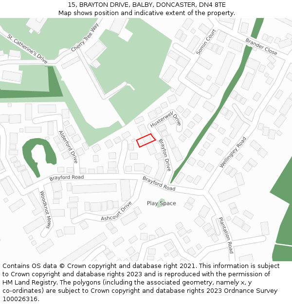 15, BRAYTON DRIVE, BALBY, DONCASTER, DN4 8TE: Location map and indicative extent of plot