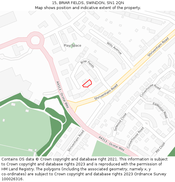 15, BRIAR FIELDS, SWINDON, SN1 2QN: Location map and indicative extent of plot