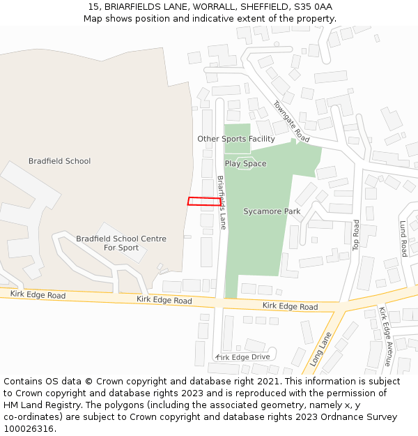 15, BRIARFIELDS LANE, WORRALL, SHEFFIELD, S35 0AA: Location map and indicative extent of plot