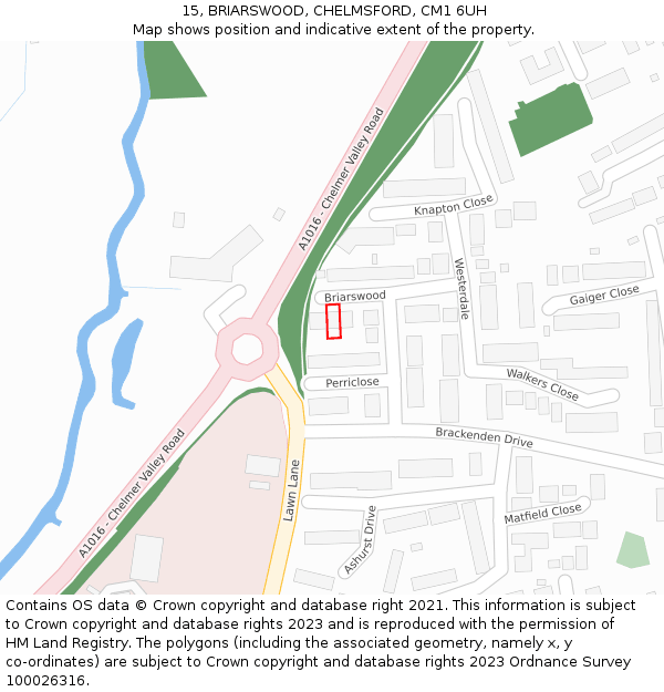 15, BRIARSWOOD, CHELMSFORD, CM1 6UH: Location map and indicative extent of plot