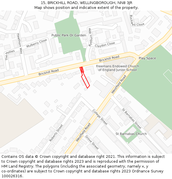 15, BRICKHILL ROAD, WELLINGBOROUGH, NN8 3JR: Location map and indicative extent of plot