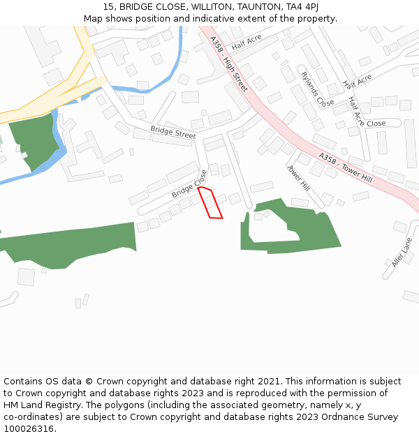 15, BRIDGE CLOSE, WILLITON, TAUNTON, TA4 4PJ: Location map and indicative extent of plot