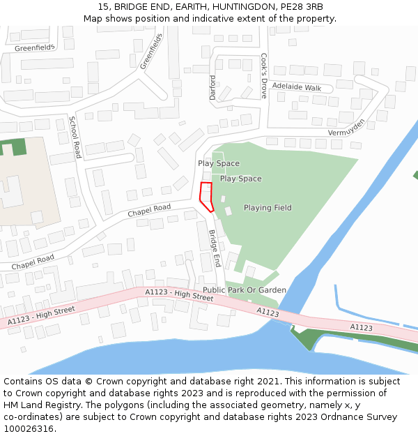 15, BRIDGE END, EARITH, HUNTINGDON, PE28 3RB: Location map and indicative extent of plot