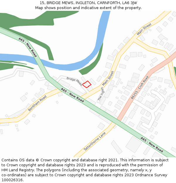 15, BRIDGE MEWS, INGLETON, CARNFORTH, LA6 3JW: Location map and indicative extent of plot