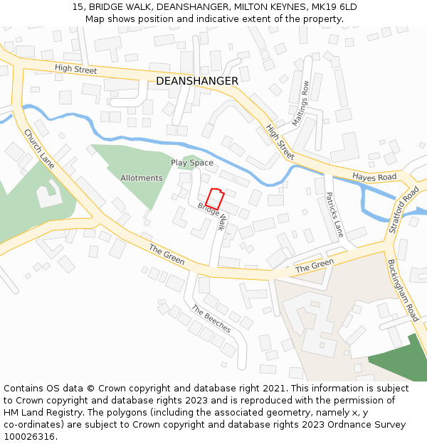 15, BRIDGE WALK, DEANSHANGER, MILTON KEYNES, MK19 6LD: Location map and indicative extent of plot