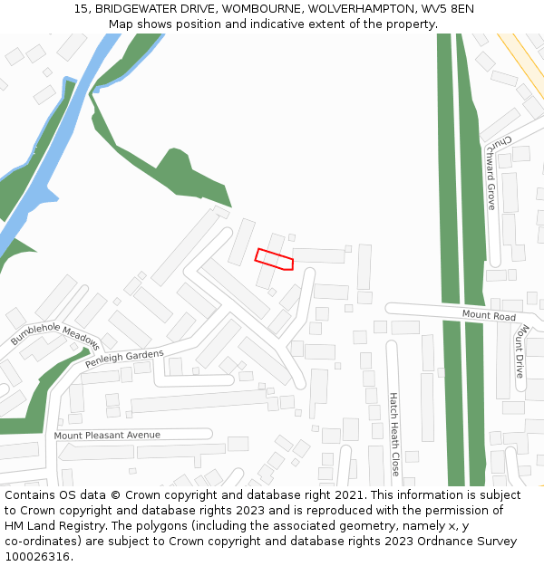 15, BRIDGEWATER DRIVE, WOMBOURNE, WOLVERHAMPTON, WV5 8EN: Location map and indicative extent of plot