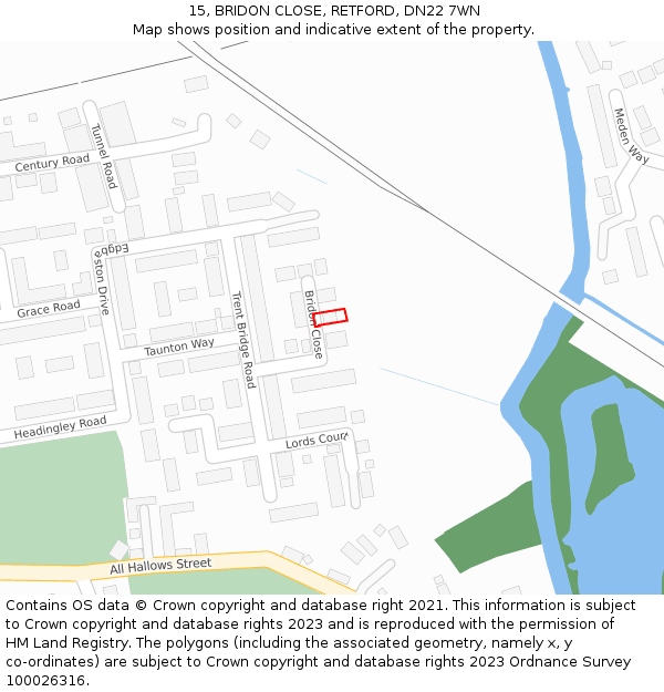 15, BRIDON CLOSE, RETFORD, DN22 7WN: Location map and indicative extent of plot